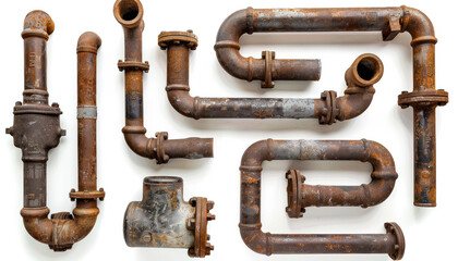Old weathered pipes, metal metal pipes, rusty pipes, overhead photo of weathered pipes, rusty old pipes
