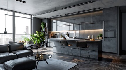 minimal aesthetic modern kitchen interior design 3d rendered