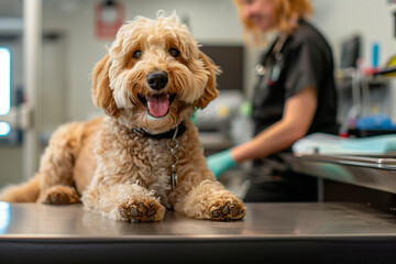 Goldendoodle at the vet
