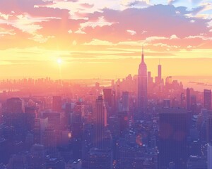 Fototapeta premium Pastel Cityscape at Sunrise with Empire State Building
