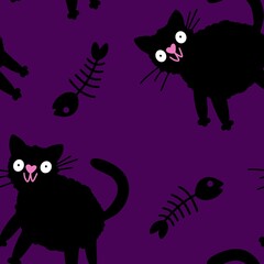 Halloween animals monsters seamless cats pattern for wrapping paper and fabrics and linens and kids clothes print