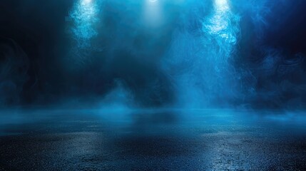 A dark empty street, dark blue background, an empty dark scene, neon light, spotlights The asphalt...