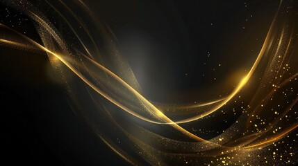 Fototapeta na wymiar Abstract elegant gold glowing line with lighting effect sparkle on black background. Template premium award design