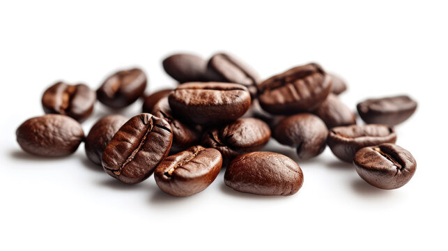 Group of Coffee Beans on 8K White Background. Extremely Detailed. Fresh Roasted Coffee Concept.