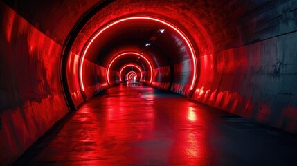 Radial red light through the tunnel glowing in the darkness for print designs templates, Advertising materials, Email Newsletters, Header webs, e commerce signs retail shopping, advertisement