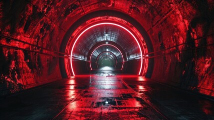 Naklejka premium Radial red light through the tunnel glowing in the darkness for print designs templates, Advertising materials, Email Newsletters, Header webs, e commerce signs retail shopping, advertisement