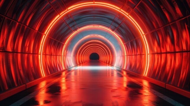Radial red light through the tunnel glowing in the darkness for print designs templates, Advertising materials, Email Newsletters, Header webs, e commerce signs retail shopping, advertisement