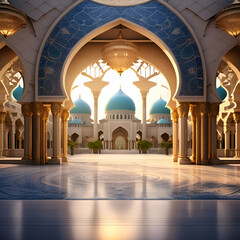 beautiful, islamic background with mosque for ramadan kareem, muharram,  eid al, fitr, adha, etc. generative ai