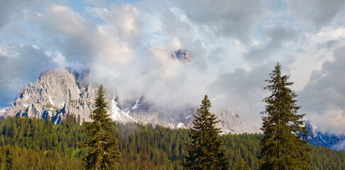 Tranquil summer Italian dolomites mountain panorama view
