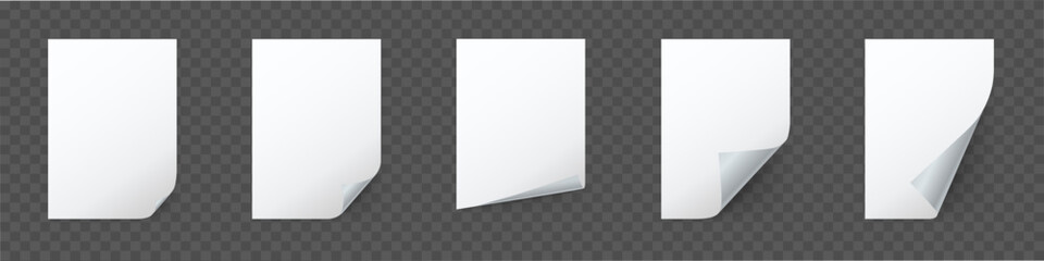 Realistic blank paper sheet with shadow. Paper sheet isolated on transparent background