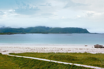 Ramberg beach summer cloudy view (Norway, Lofoten).