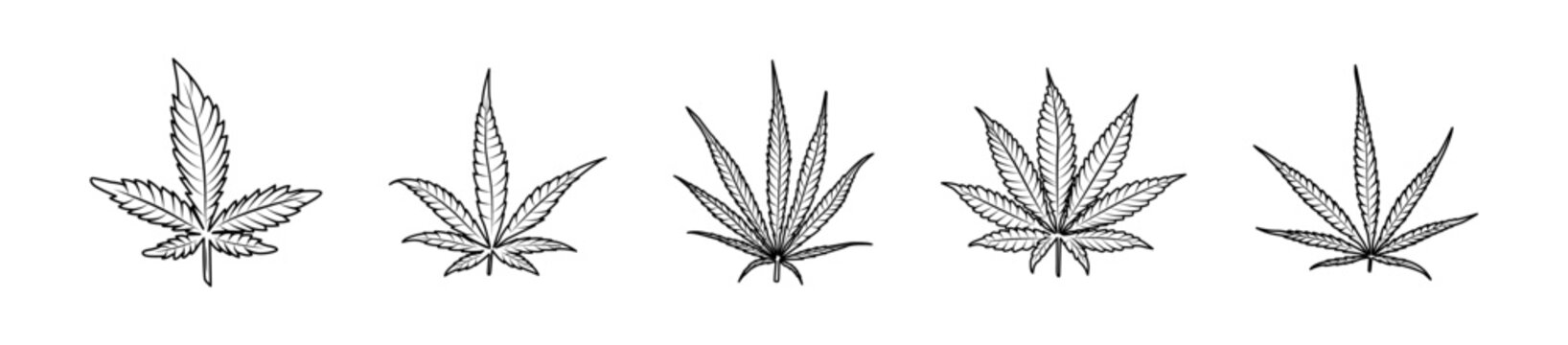 Cannabis vector icons. Marijuana icons. Cannabis plants