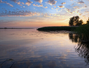 Dnipro river summer sunset twilight landscape, Ukraine