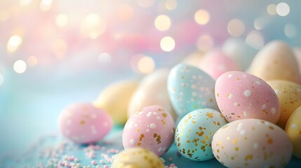 Fototapeta na wymiar Easter background with Easter eggs in pleasant pastel colors. Happy Easter concept.