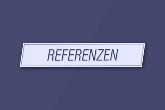 Referenzen. Eine Banner Illustration mit blauem Text, isoliert auf blauem Hintergrund.