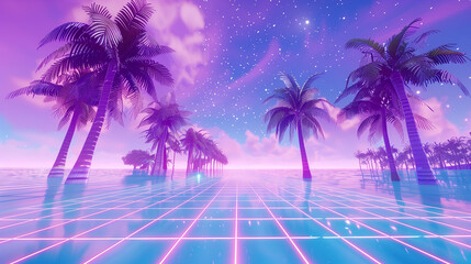 Futuristic retro landscape of the 80`s. Futuristic illustration of sun with mountains in retro style. Digital Retro Cyber Surface. Suitable for design in the style of the 1980`s.

