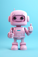 3d illustration of little robot business thumb up while peek on isolated white background