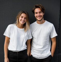 Fototapeta premium Happy couple, mockup for t-shirt