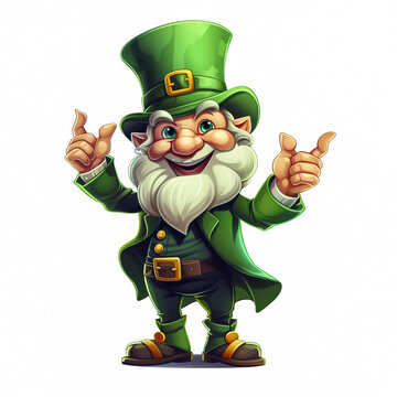 Cheerful and kind leprechaun isolated by a white background.