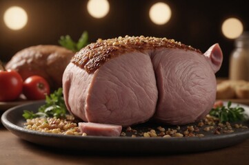 Tasty pork chop on ceramic plate picture