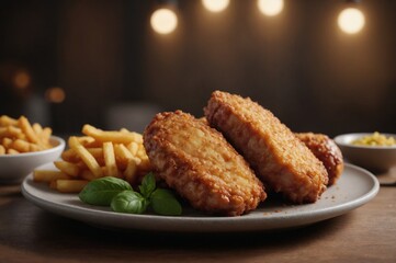 Delicious fried pork with french fried picture