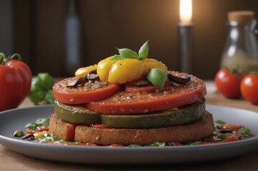 Colourful ratatouille vegetable medley close-up photo