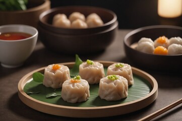 Assorted dim sum selection close-up photo