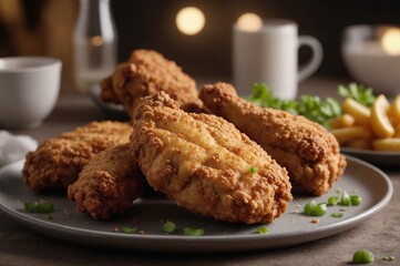 Golden fried chicken chops close-up photo