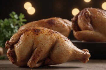 Juicy roast chicken close-up image
