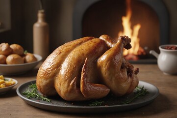 Golden roast chicken close-up