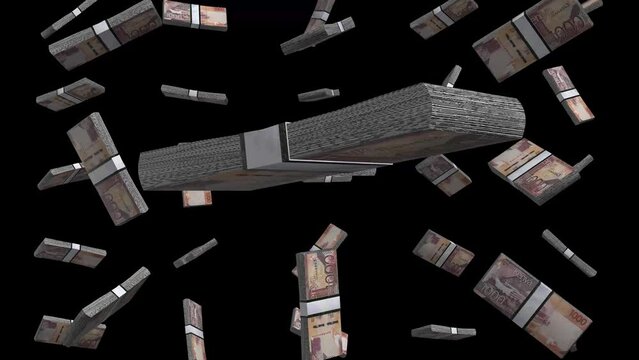 Kenyan Shilling Falling Animation Stacks Of Money