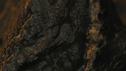 Rough abstract wet stones rotating with a foggy atmosphere around them 