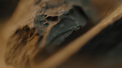 Rough abstract wet stones rotating with a foggy atmosphere around them 