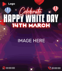 Fototapeta na wymiar Happy White Day holiday of 14th march with couple background | Flyer concept for Happy White Day with social media banner or instagram post template | Japan white day post and banner design template 