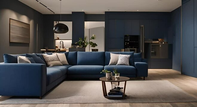Modern living room interior with scandinavian corner sofa