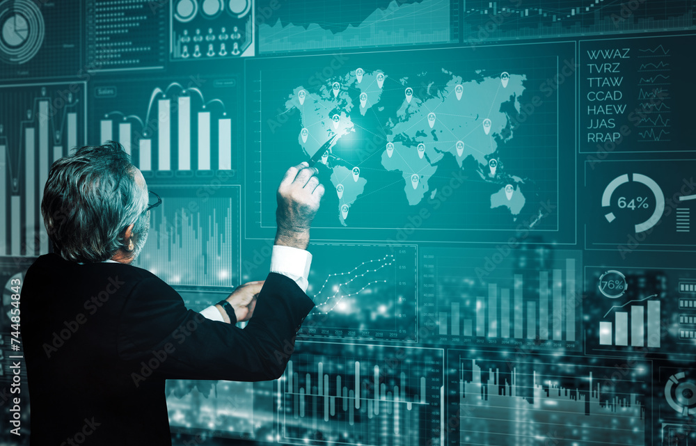 Poster data analysis for business and finance concept. interface showing future computer technology of prof