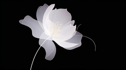 A beautiful minimalist translucent white and yellow flower on a black background