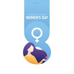 Happy women's day greeting card and postcard with women inside number 8