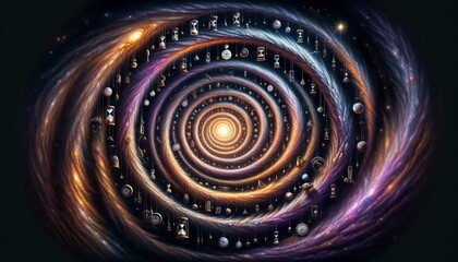Spiral Galaxy with Concentric Circles Art