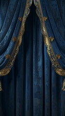 a blue and gold curtain