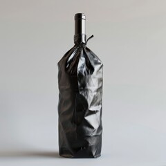 a bottle of wine in a black bag