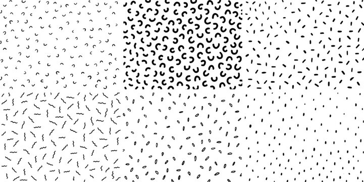 Uneven specks, sweet sparse dotty confetty, swirl sprinkles, falling speckle, chaotic spots. Doodle glaze donut patterns set. Vector illustration