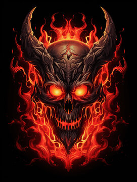 Head red fire demon with horns