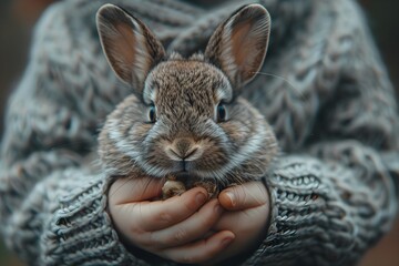 a rabbit held by a child