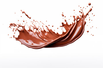 A dynamic and creamy chocolate splash isolated on a white background. - obrazy, fototapety, plakaty