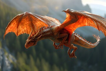 red dragon flying - obrazy, fototapety, plakaty