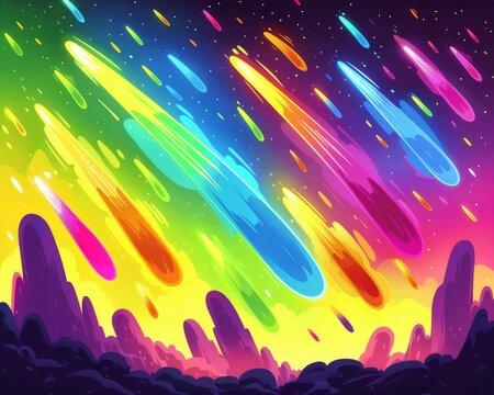 Colorful Meteor Shower Cosmic Background