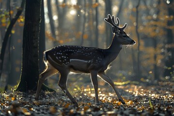 deer wandering in the forest - obrazy, fototapety, plakaty