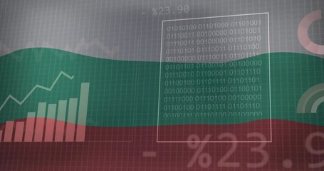 Animation of financial data processing over flag of bulgaria - Powered by Adobe