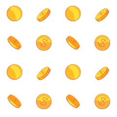 Seamless pattern with coins. Vector illustration of gold coins on a white background.